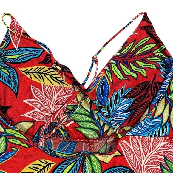 Jumpsuit S tropical colors v neck wide leg adjustable spagetti straps - Picture 3 of 7